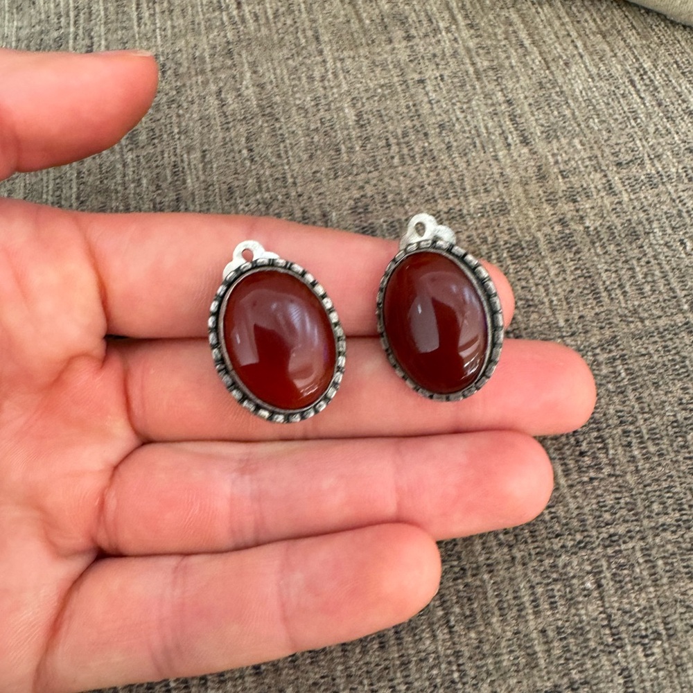Silver and Agate Clip On Earrings